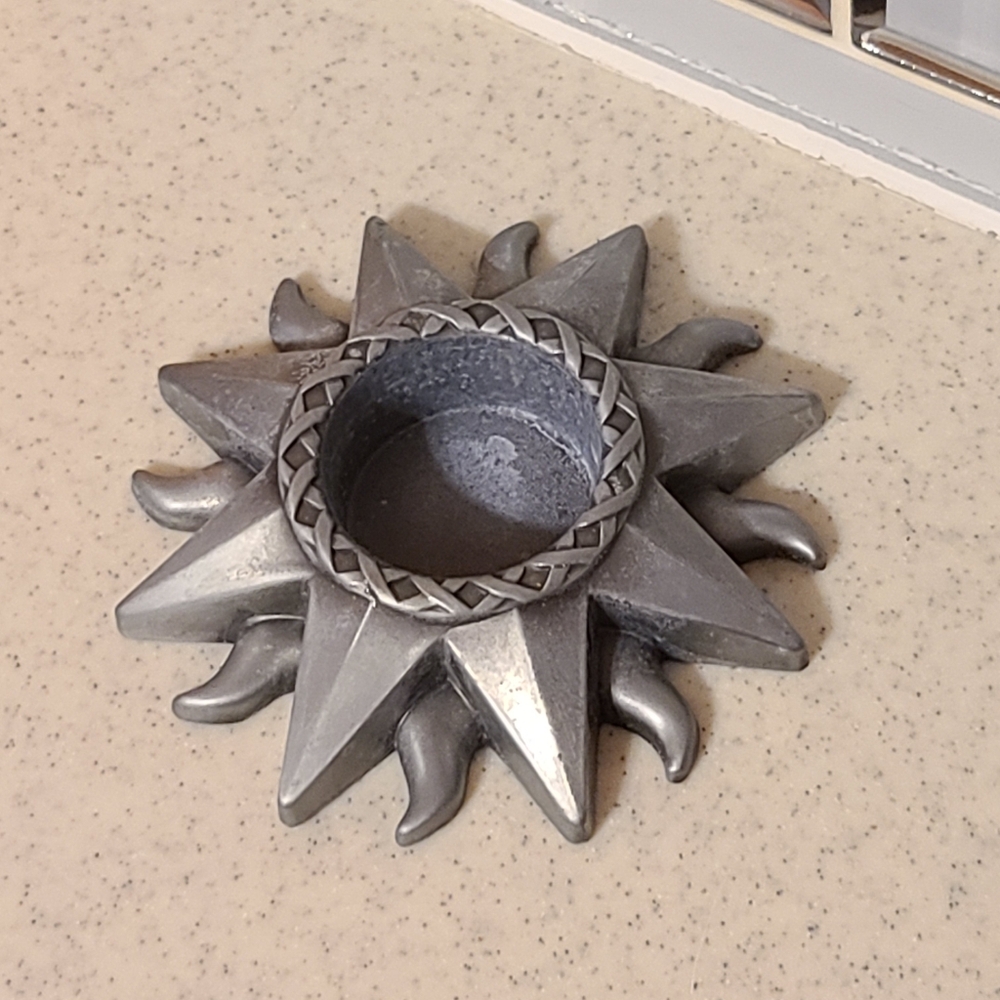 Unique Vintage Silver Sunburst Candle Holder